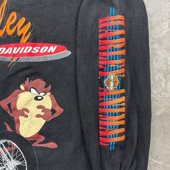 90s Vintage Harley Davidson Graphic Tee Mens XL Long Sleeve Looney Tunes USA - Picture 4 of 13
